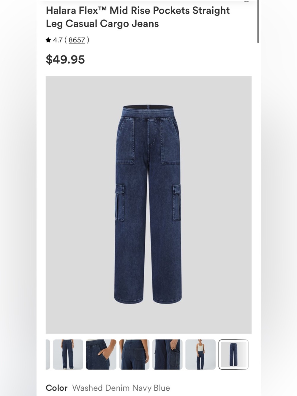 Halara Flex™ Mid Rise Pockets Straight Leg Casual Cargo Jeans - Size S